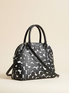 ✨ Kate Spade Geo Print Dome Satchel Crossbody Black White NWOT